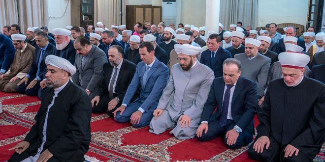 Syrian President performs Eid-Al-Adha prayer at Al-Afram Mosque in Damascus