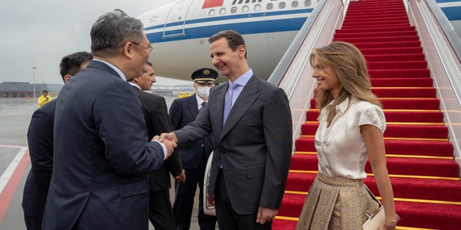 President al-Assad and First Lady, Mrs. Asma, start a visit to People’s Republic of China