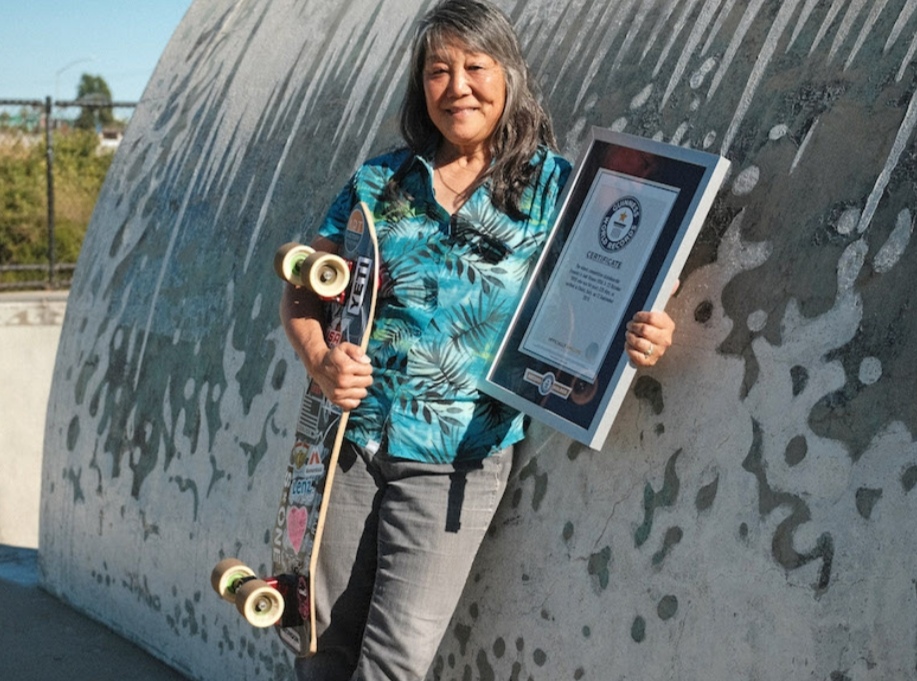 World Skate celebrates 65-year-old skateboarder Judi Oyama’s induction into Guinness World Records!