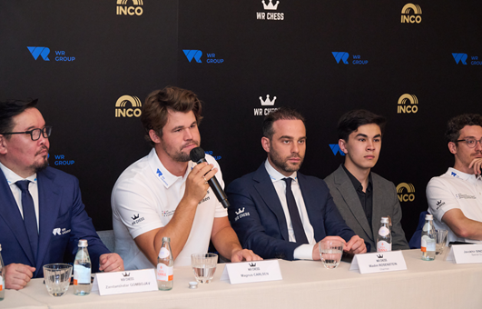 One podium with four champs - Carlsen, Caruana, Sindarov, and Zandanshatar in Hong Kong
