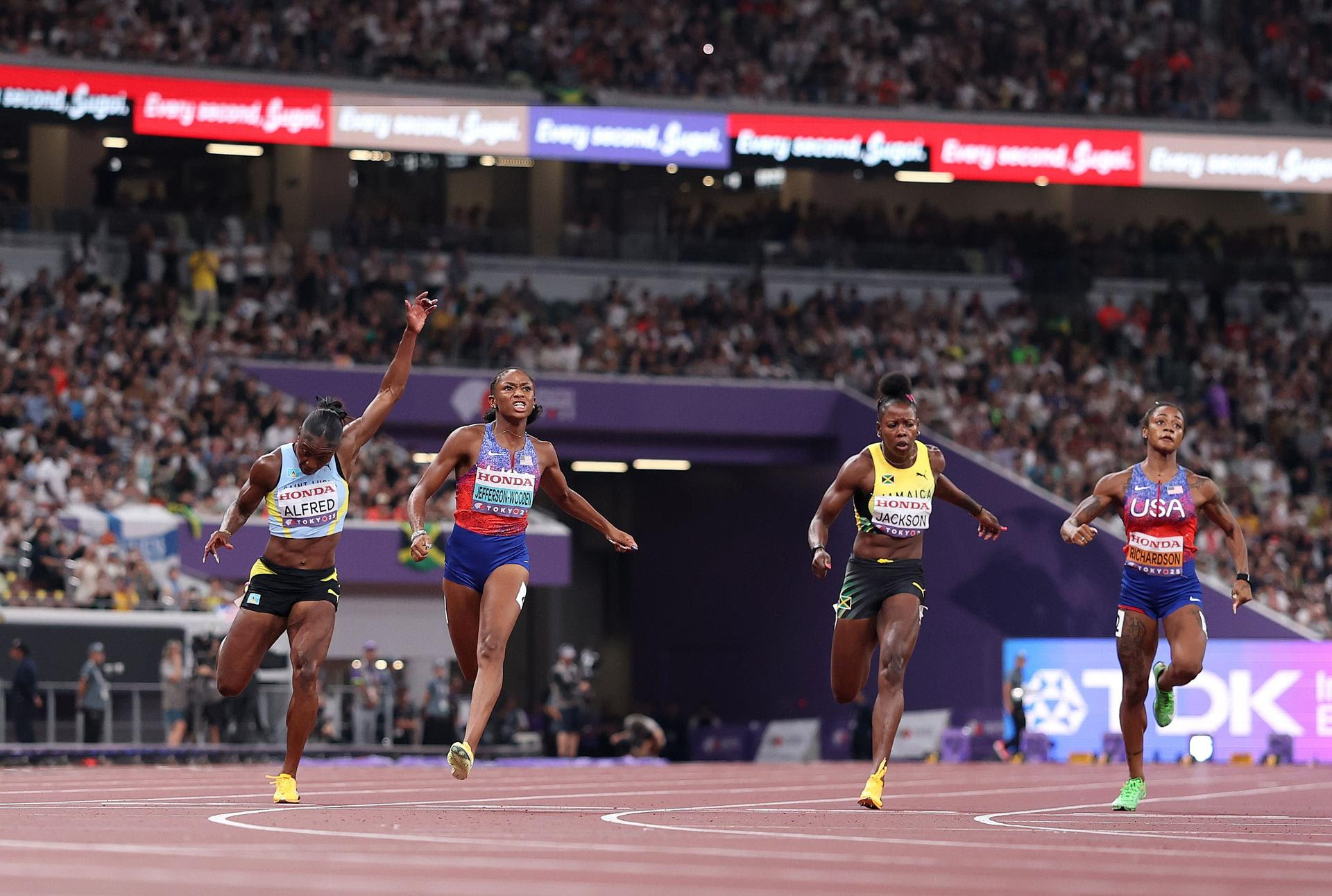 Jefferson-Wooden and Seville claim 100m crowns on day of firsts in Tokyo